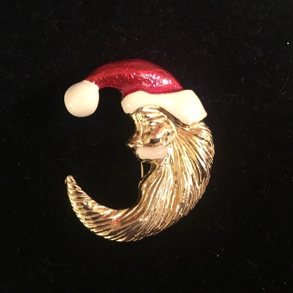 Goldtone Santa Crescent Pin 